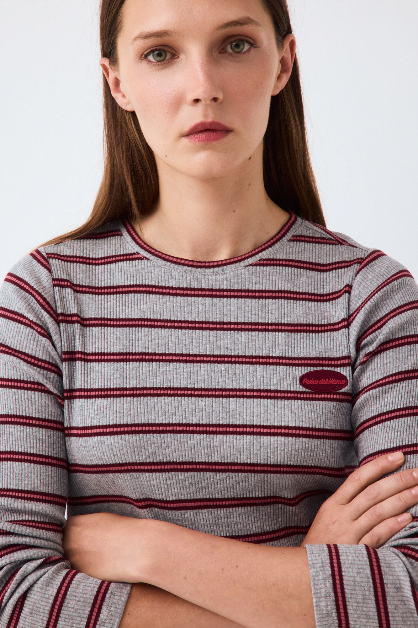 Pedro del Hierro Striped long sleeve T-shirt Grey