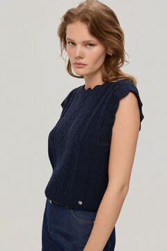 Pedro del Hierro Cable knit top with ruffled sleeves Blue