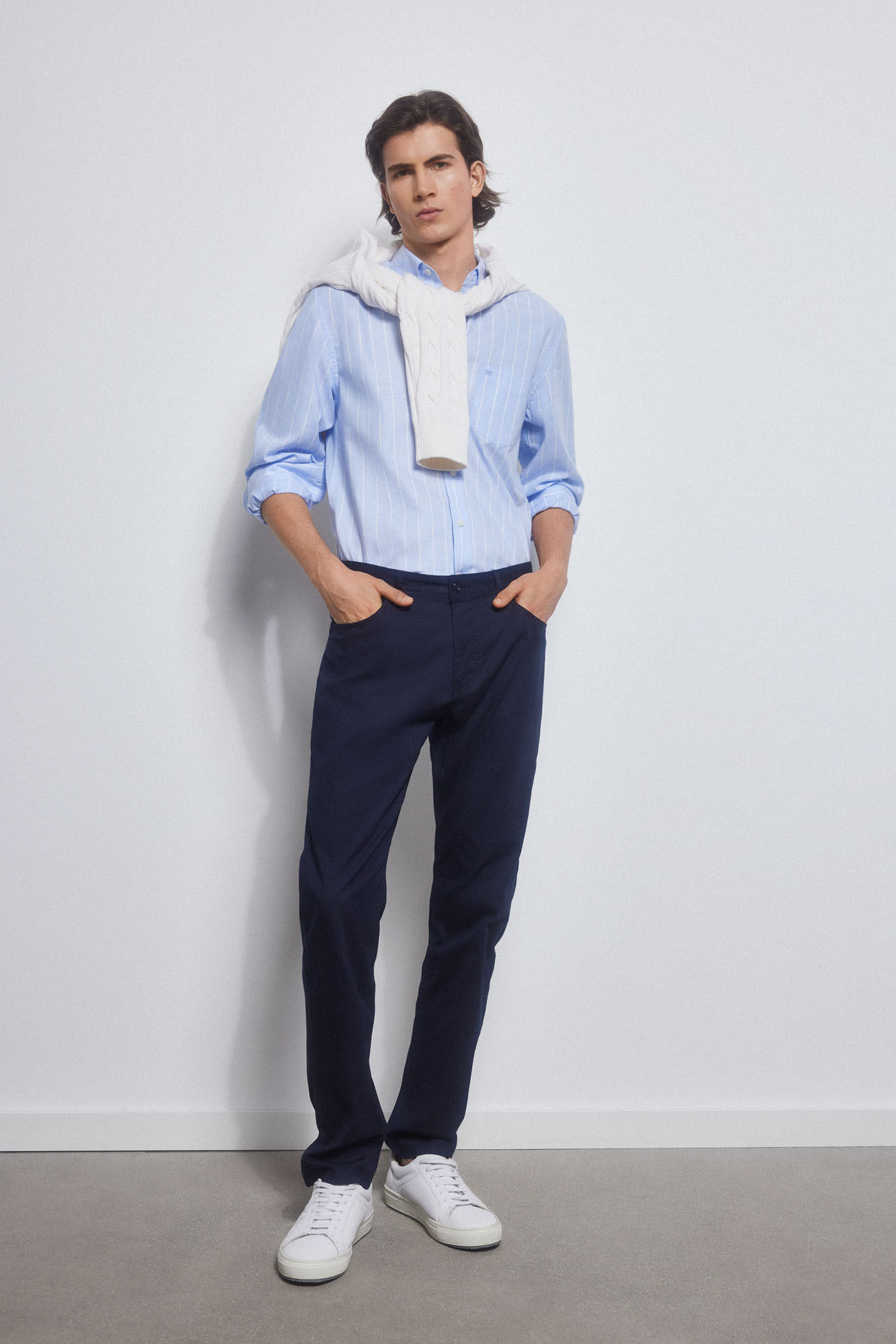 Pedro del Hierro Striped Oxford non-iron shirt Blue