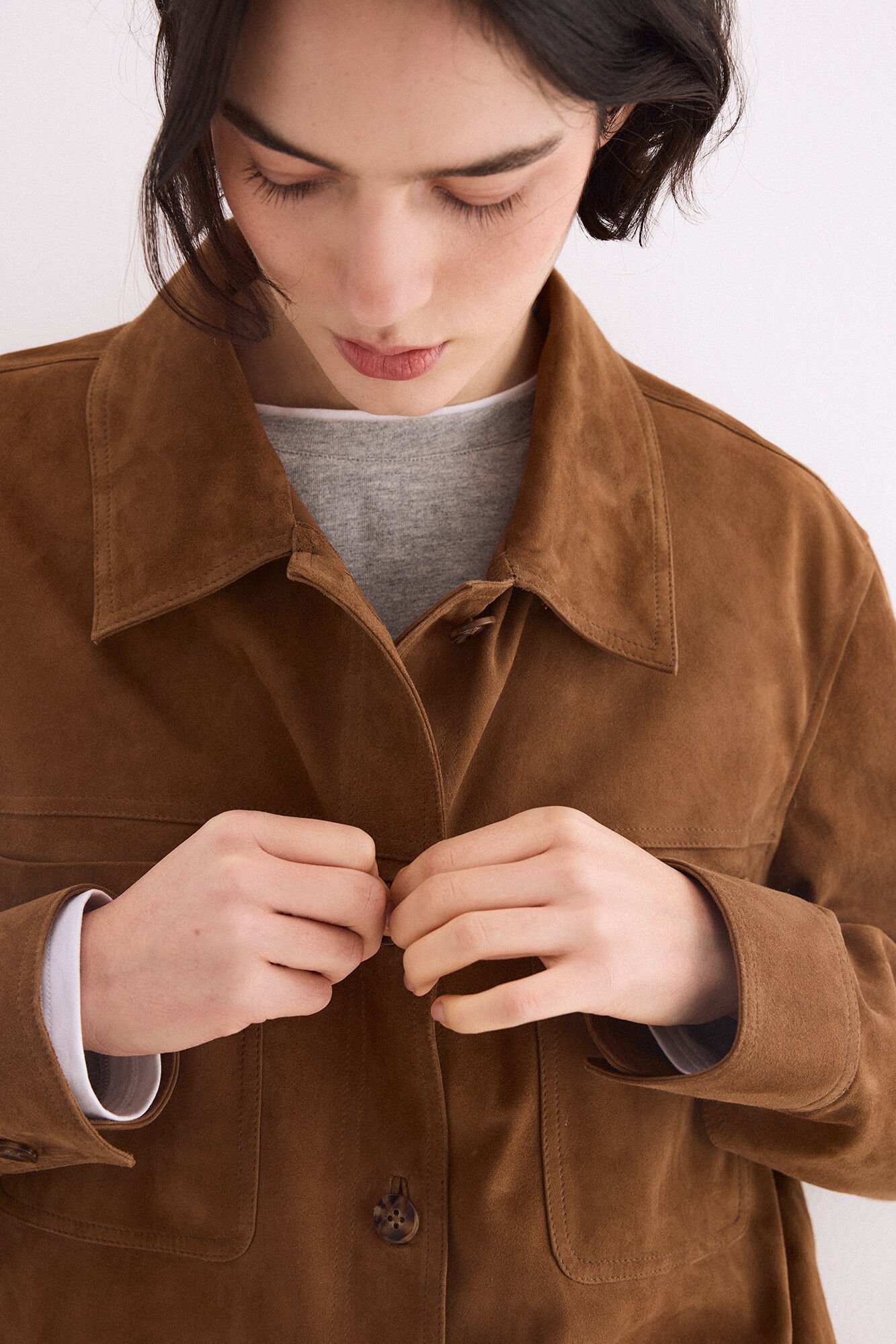 Pedro del Hierro Suede pockets shirt Brown