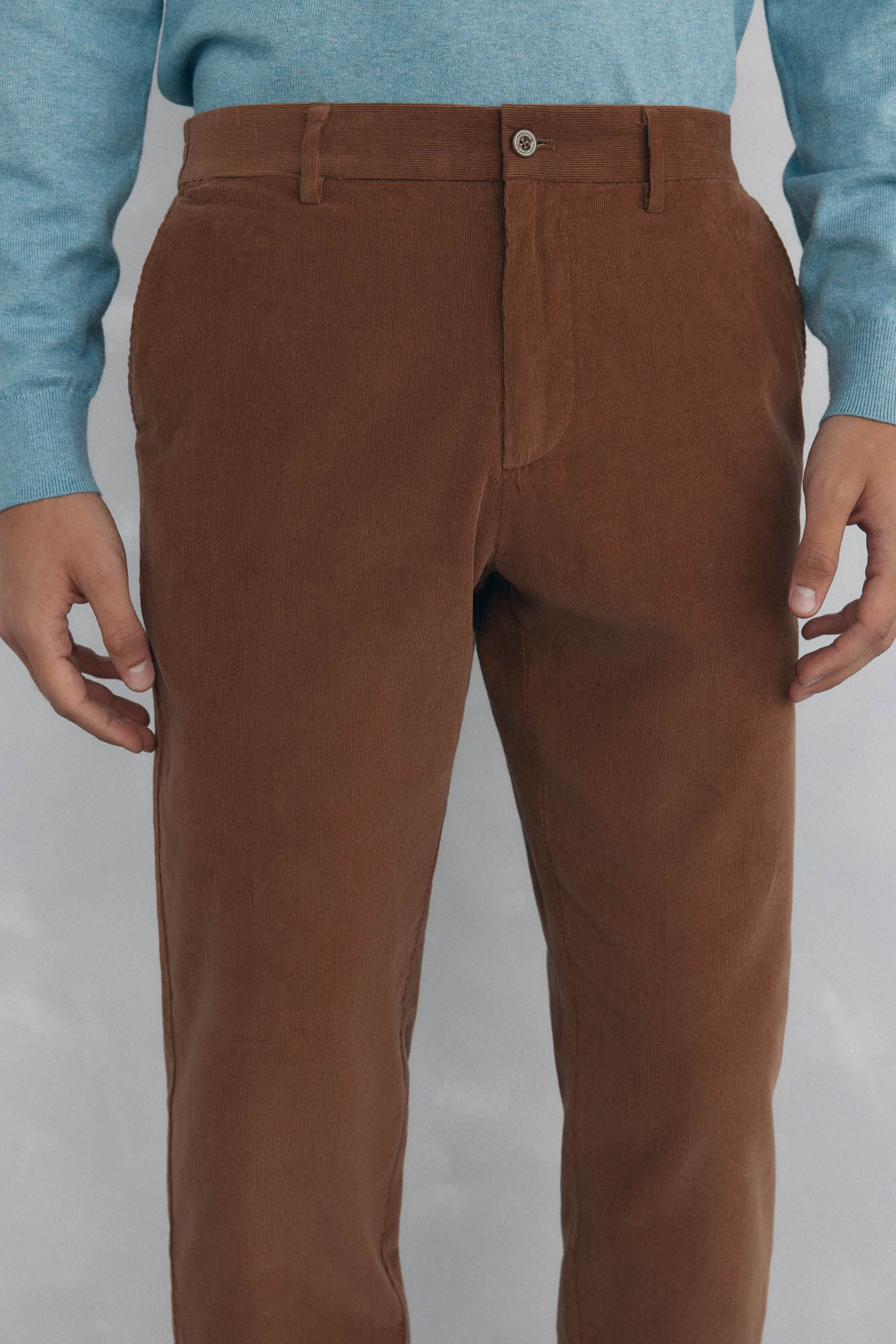 Pedro del Hierro Slim fit lightweight corduroy chinos pants Brown