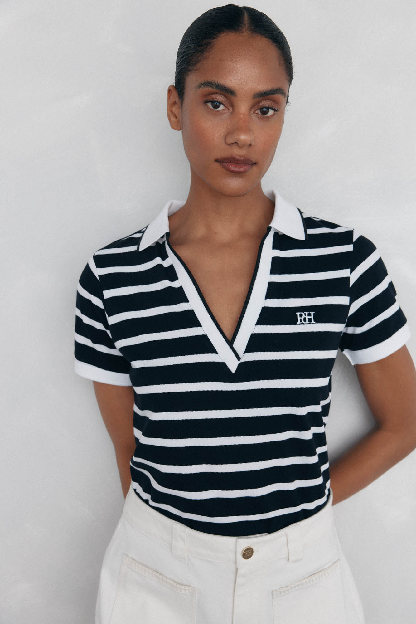 Pedro del Hierro Short-sleeved stripy polo shirt Black