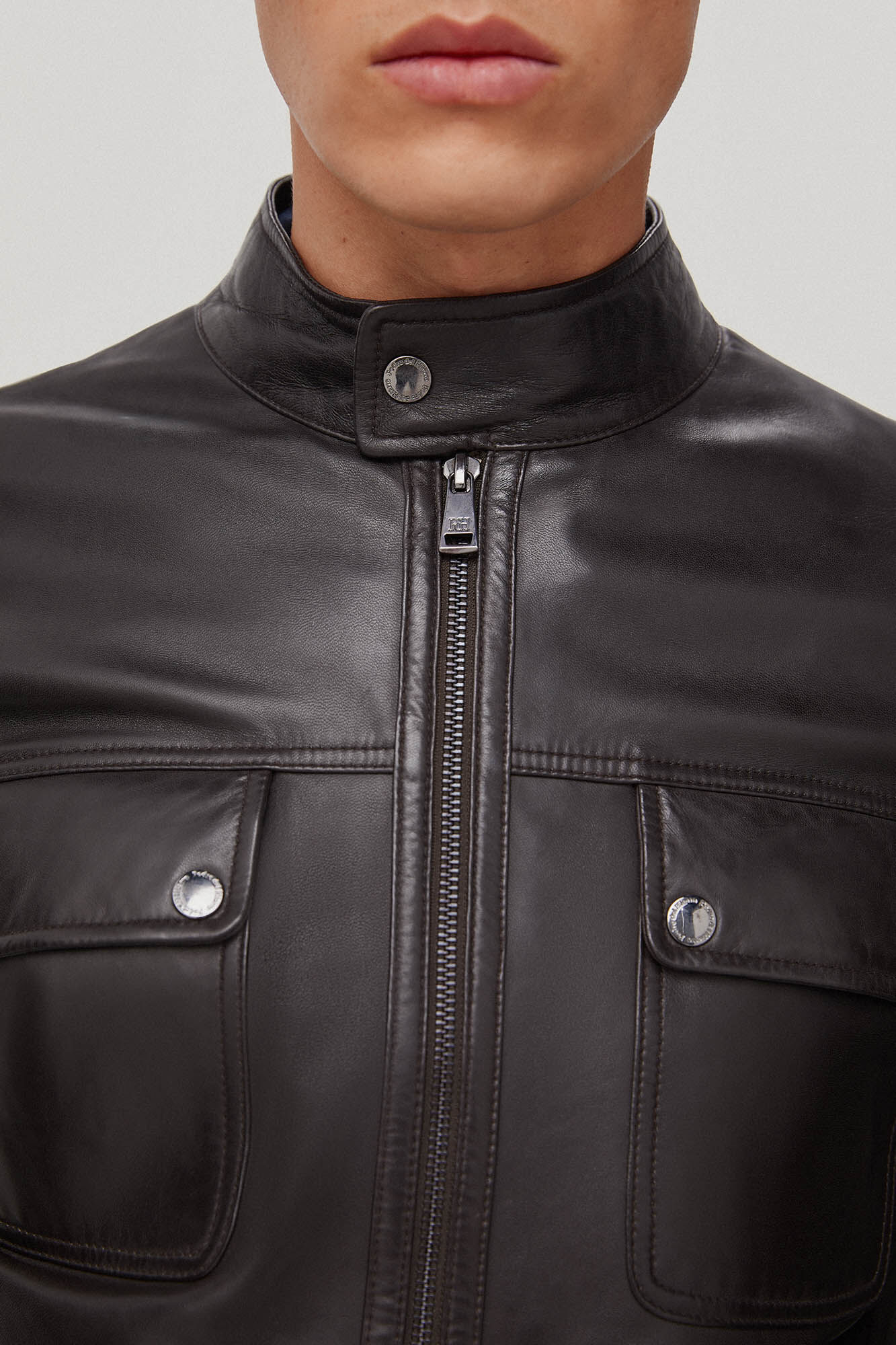 Pedro del Hierro Cazadora piel cuatro bolsillos Brown