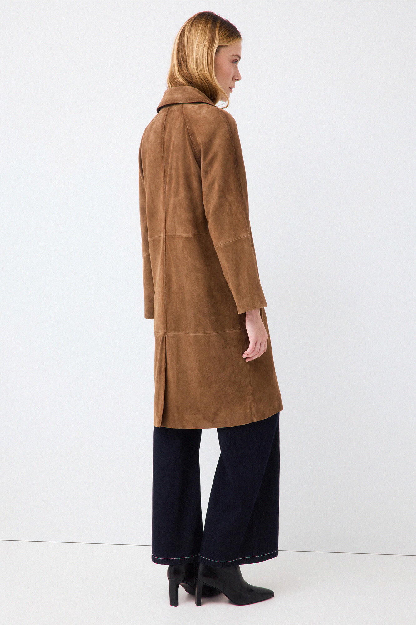 Pedro del Hierro Long suede leather coat Brown