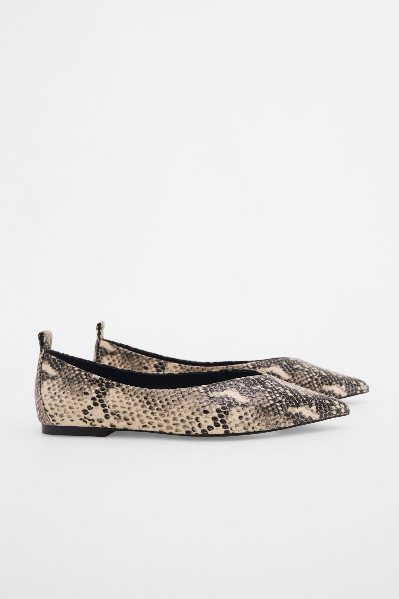 Pedro del Hierro Leather snake print ballet flats Beige