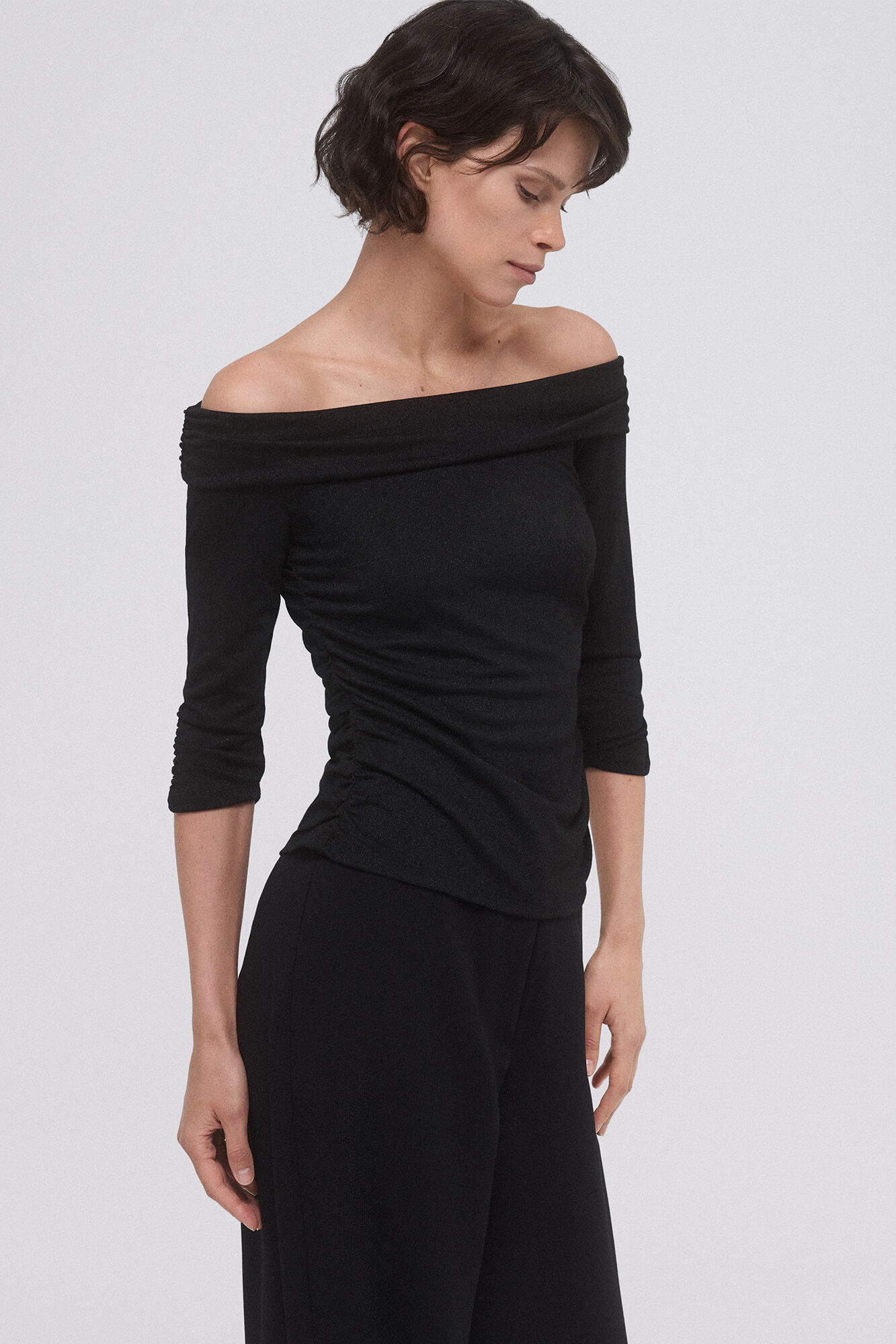 Pedro del Hierro Lurex off-shoulder t-shirt Black
