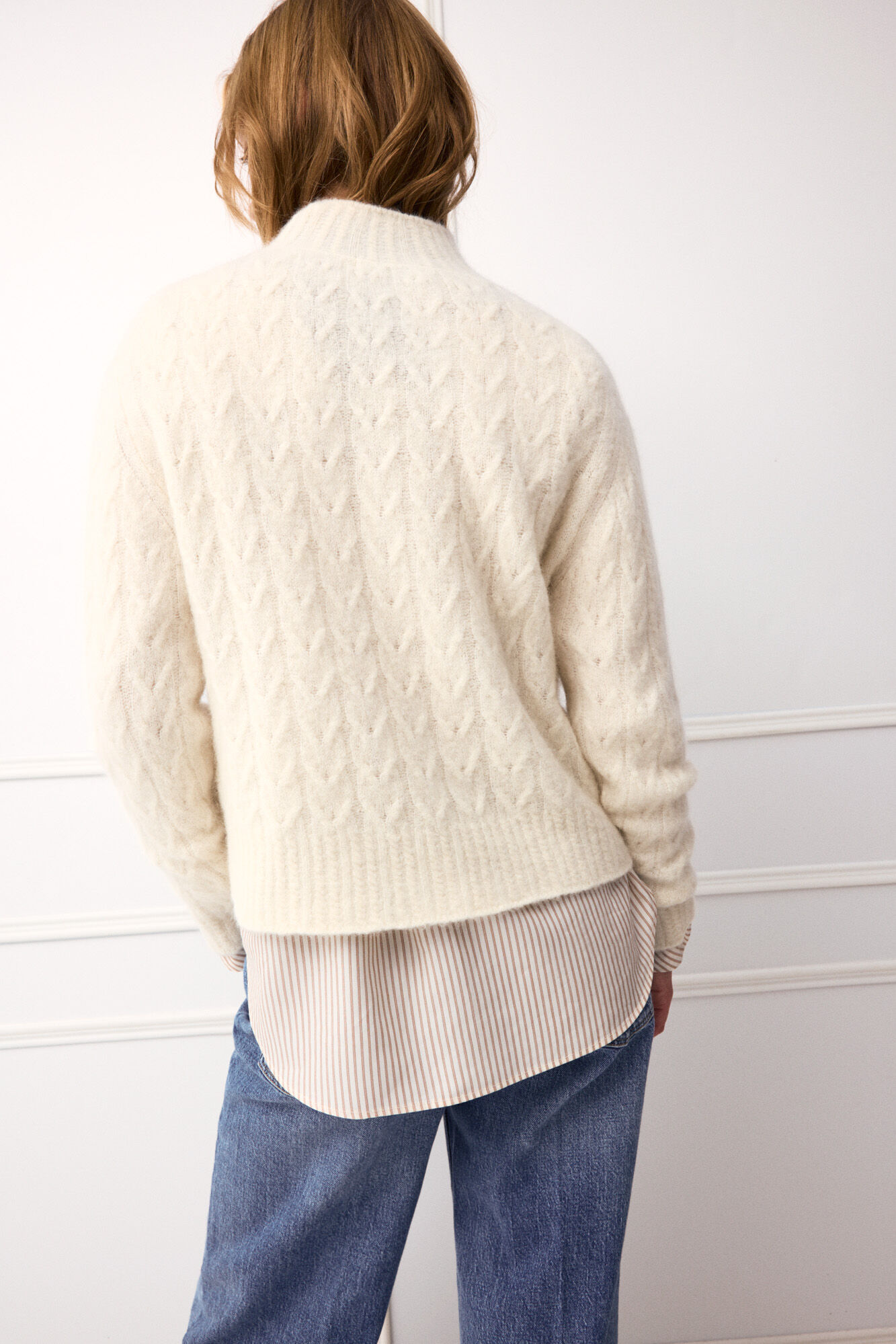 TFP by Tamara Falc&oacute; Mini cross-knit cropped jumper Ecru