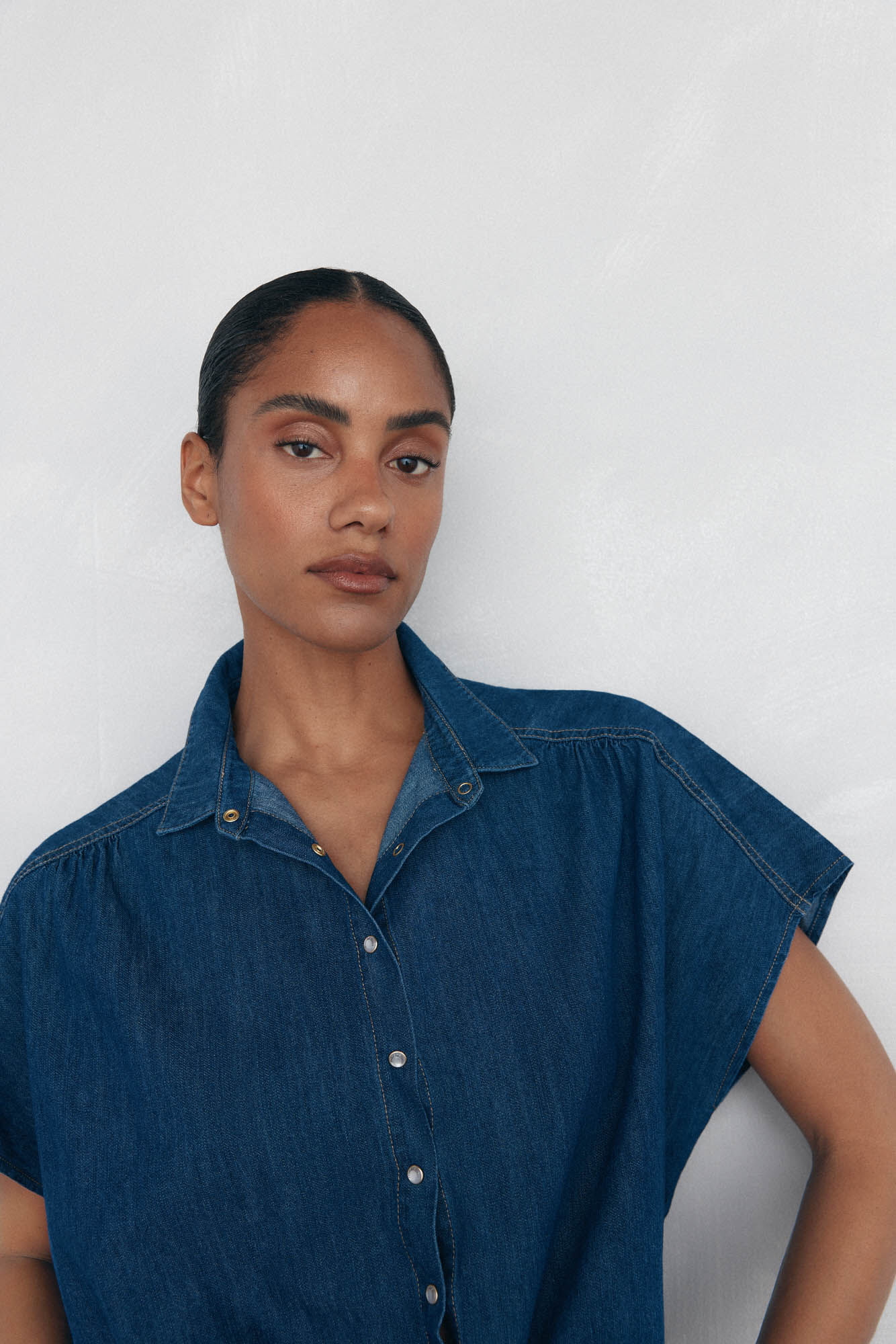 Pedro del Hierro Camisa denim com la&ccedil;o Azul