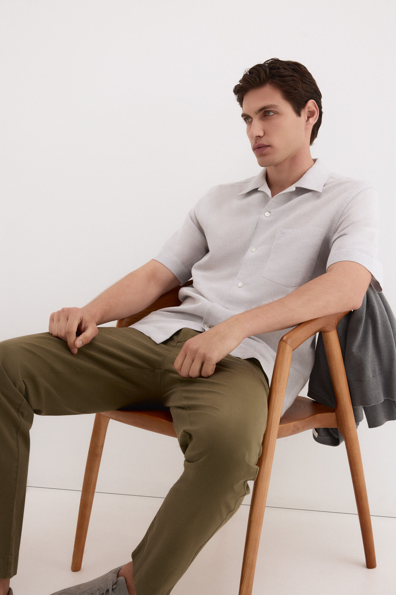 Pedro del Hierro Camisa manga curta em linho e algod&atilde;o