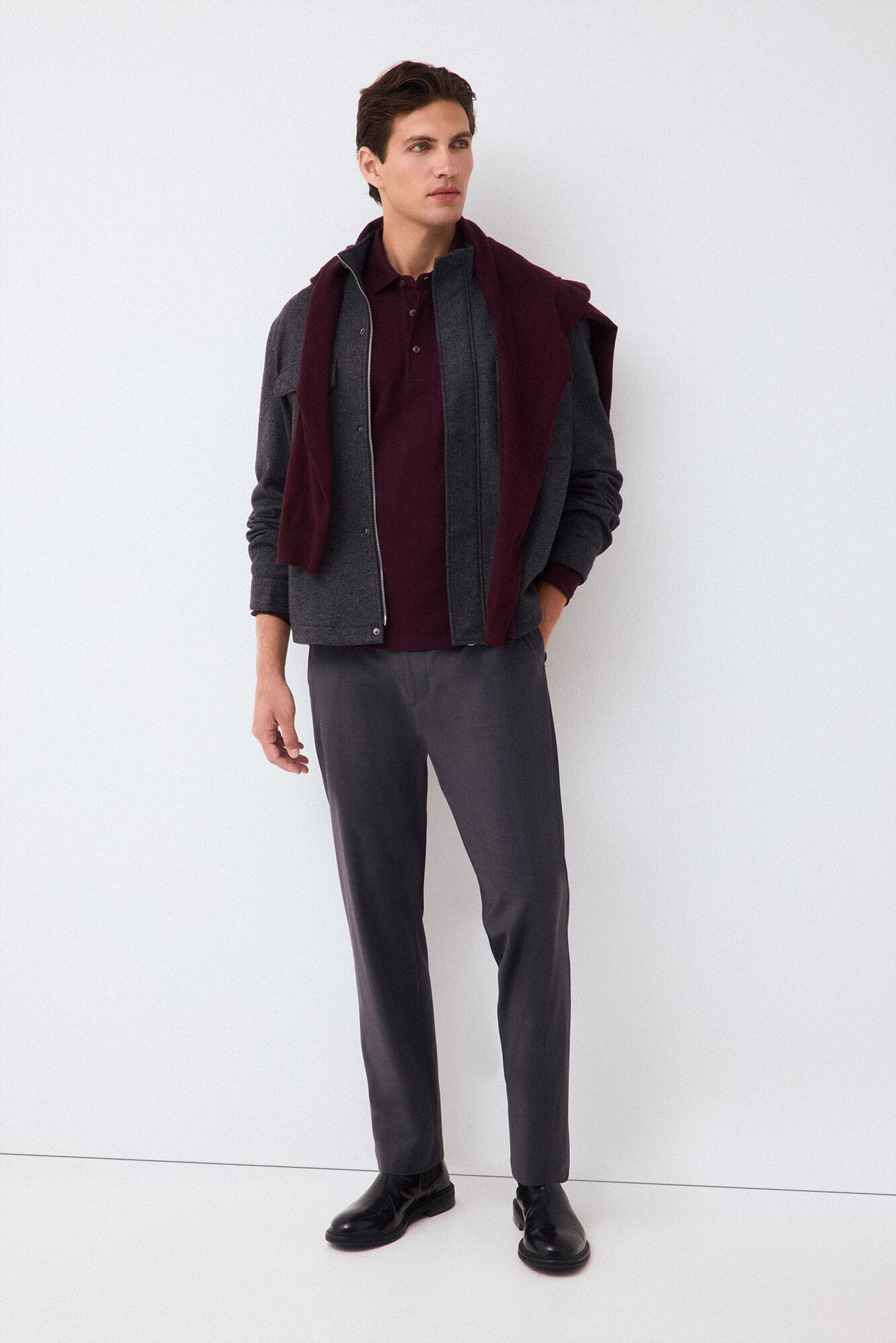 Pedro del Hierro Piqu&eacute; long sleeve polo shirt Burgundy