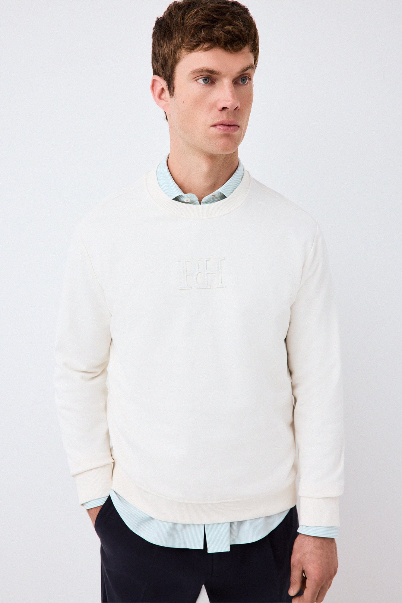 Pedro del Hierro Crew neck logo sweatshirt Ecru