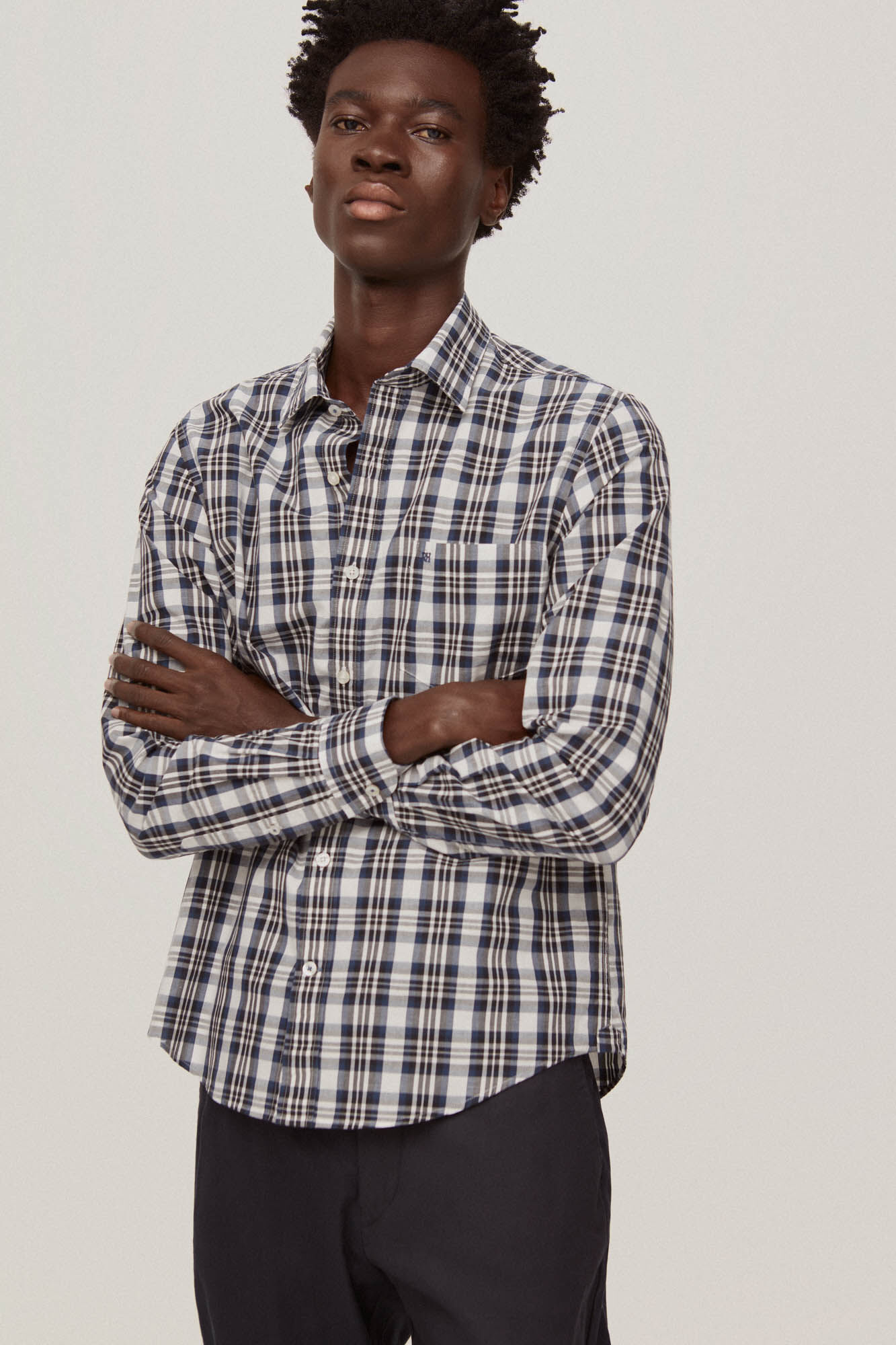 Pedro del Hierro Checked linen and cotton shirt Blue
