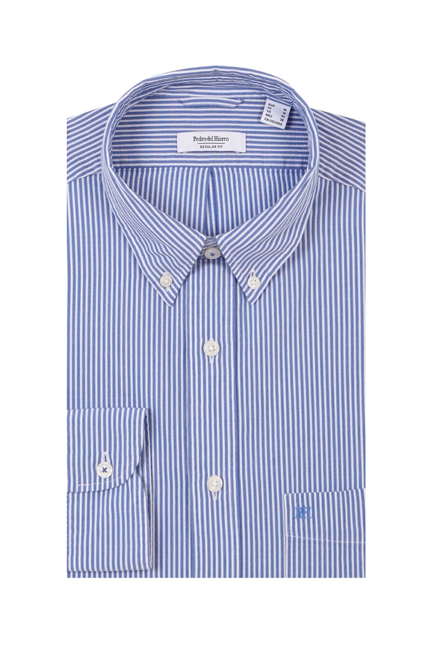 Pedro del Hierro Seersucker striped shirt Blue