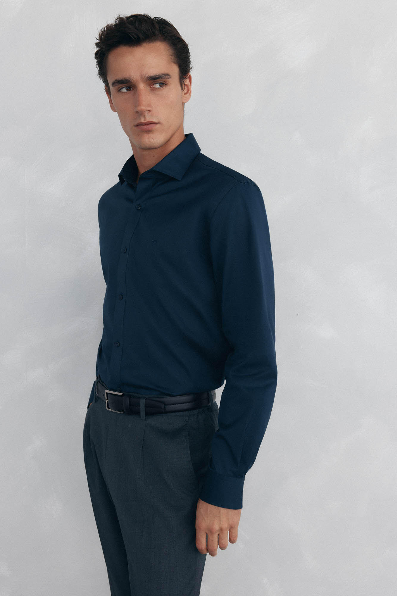 Pedro del Hierro Camisa lisa twill f&aacute;cil plancha + anti olor slim fit Azul