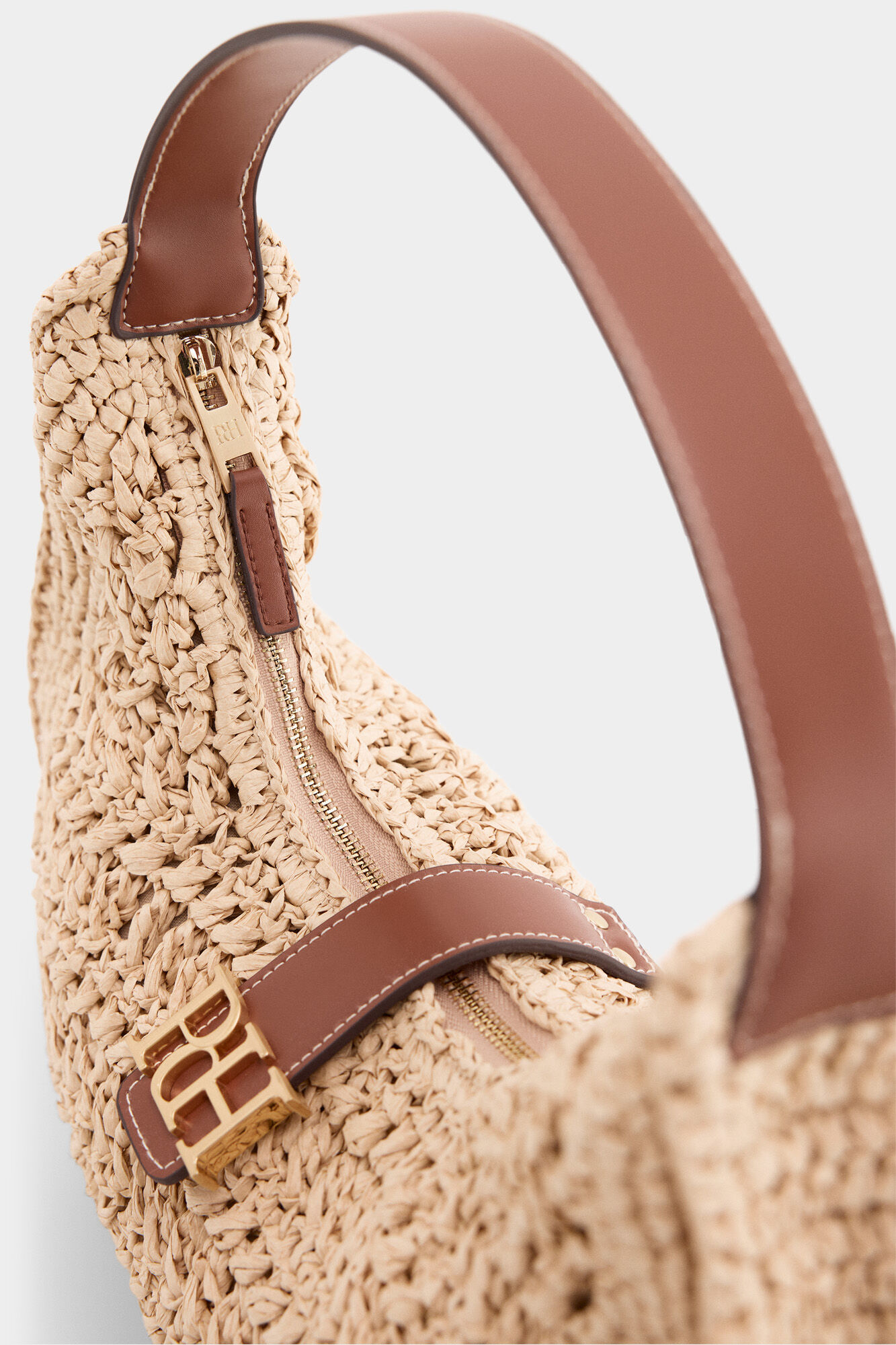 Pedro del Hierro Raffia effect logo shoulder bag Ecru
