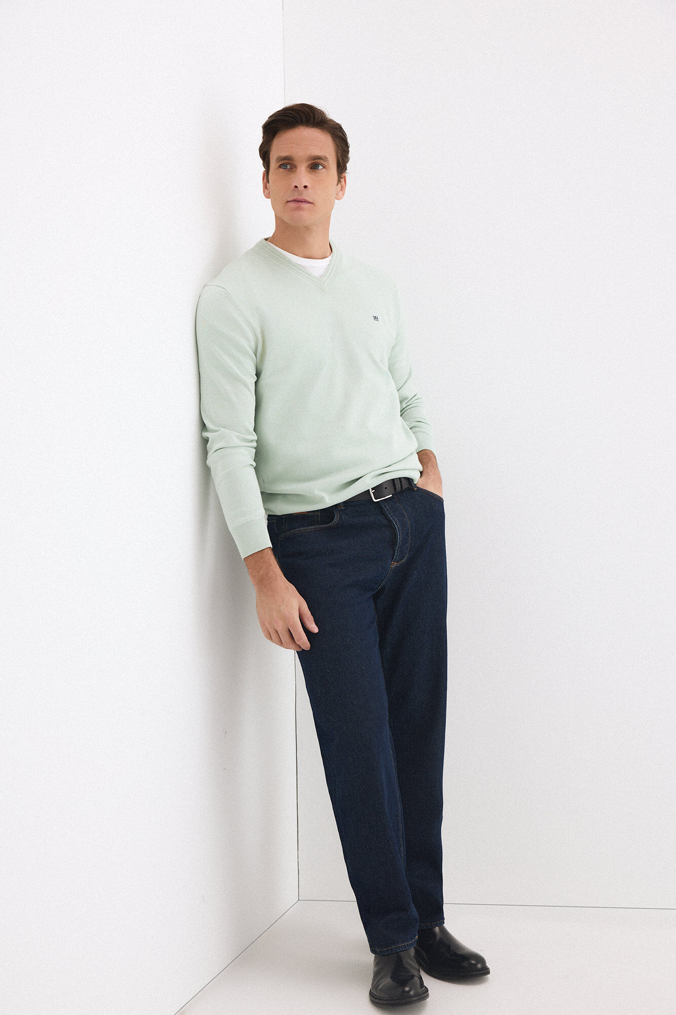 Pedro del Hierro Jersey punto algod&oacute;n premium cuello pico Verde