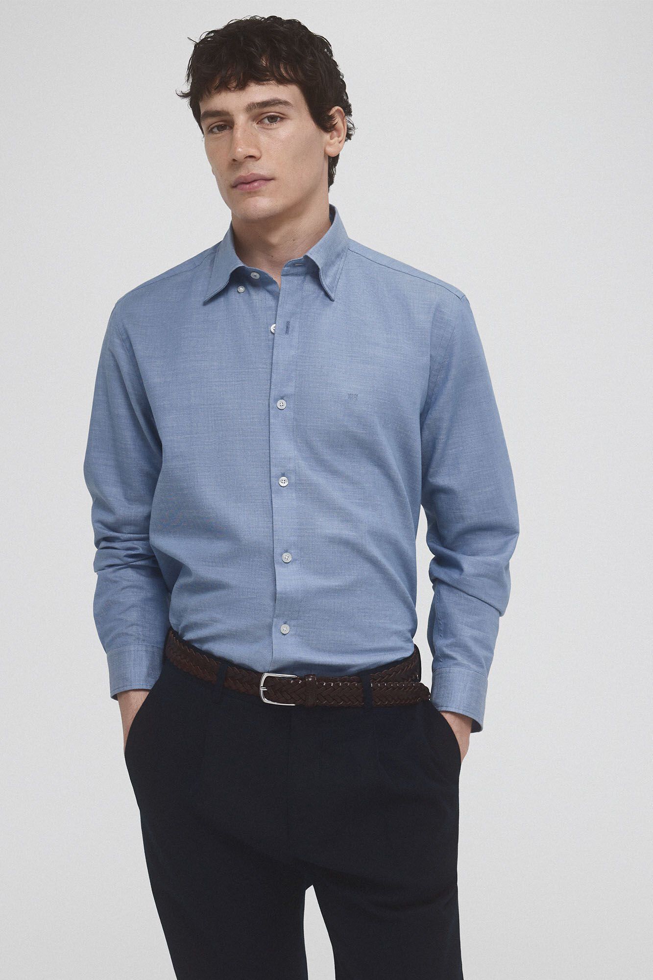 Pedro del Hierro Striped ramie cotton shirt Blue