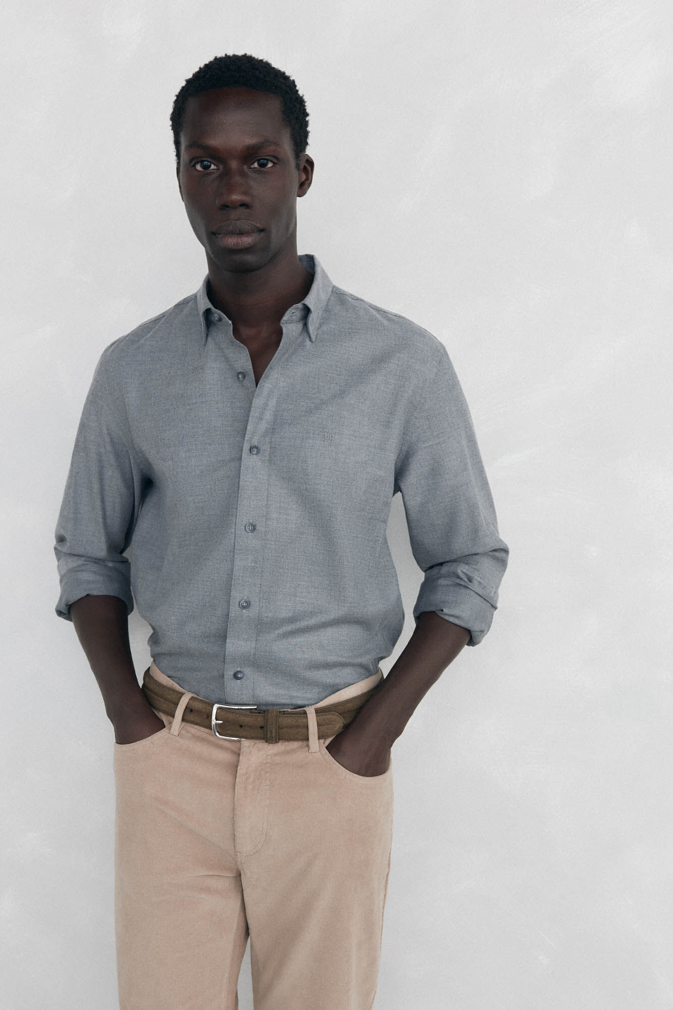 Pedro del Hierro Plain melange Tencel shirt Grey