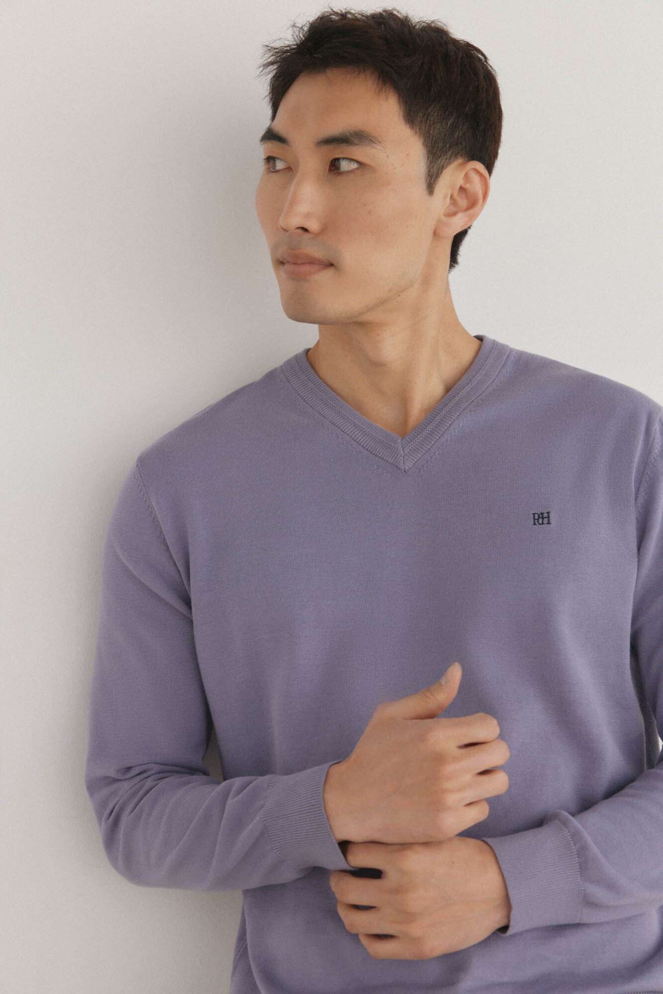 Pedro del Hierro Premium cotton fine jersey-knit V neck Purple