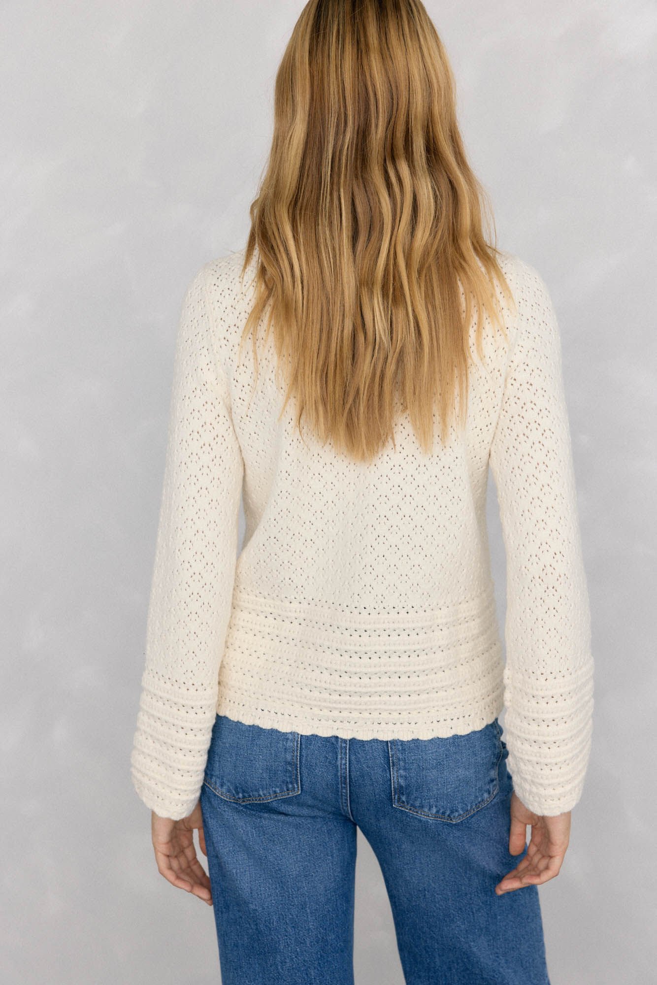 Pedro del Hierro Openwork fantasy sweater with flared sleeve Ecru