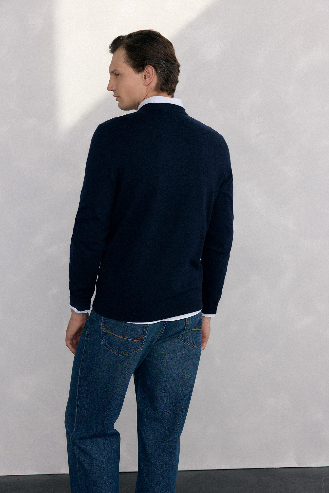 Pedro del Hierro Merino wool and cashmere crew neck sweater Blue