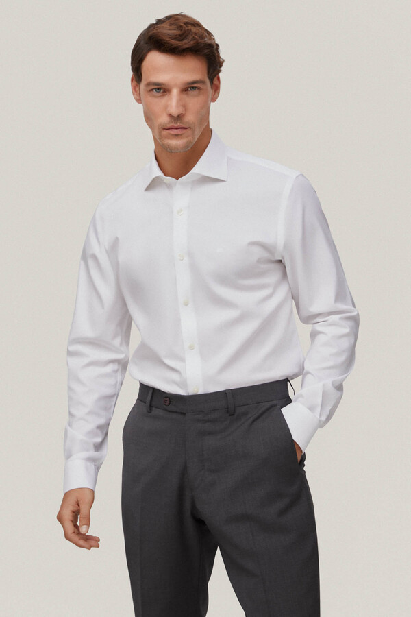 Pedro del Hierro Camisa vestir pinpoint liso non iron + antimanchas Blanco