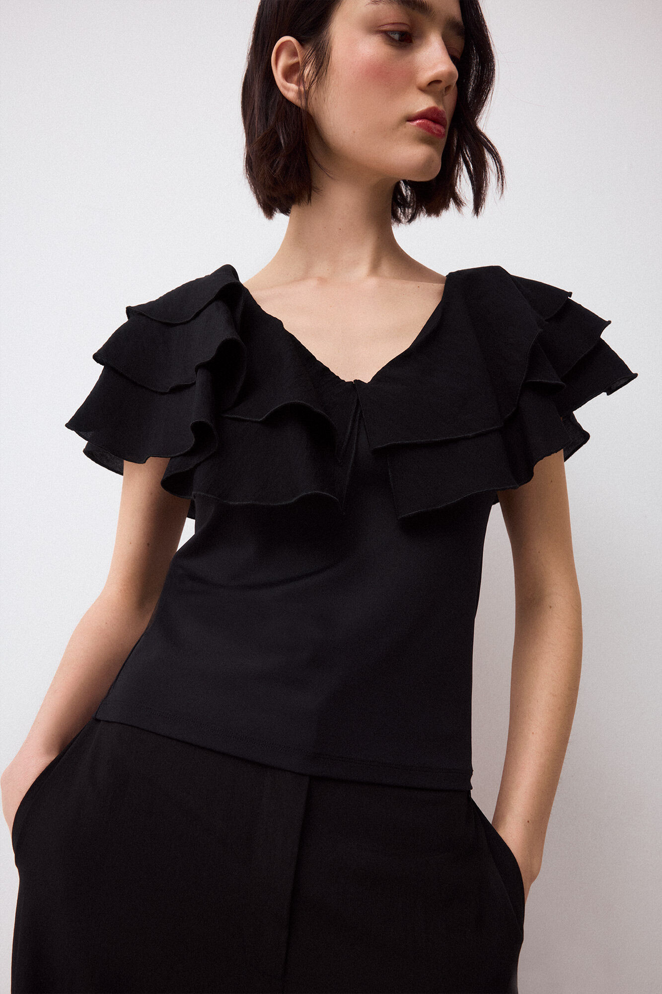 Pedro del Hierro Camiseta volantes Negro