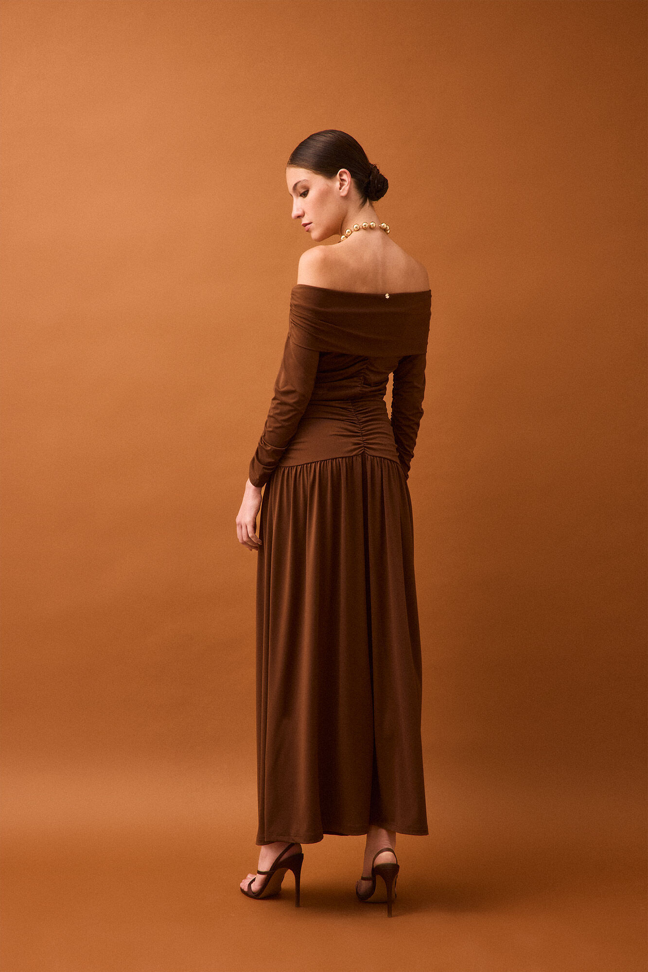 Pedro del Hierro Draped shoulder detail dress Brown