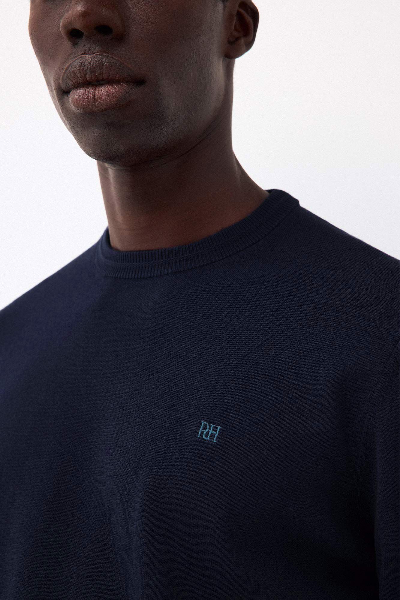 Pedro del Hierro Camisola de malha fina em algod&atilde;o premium Azul