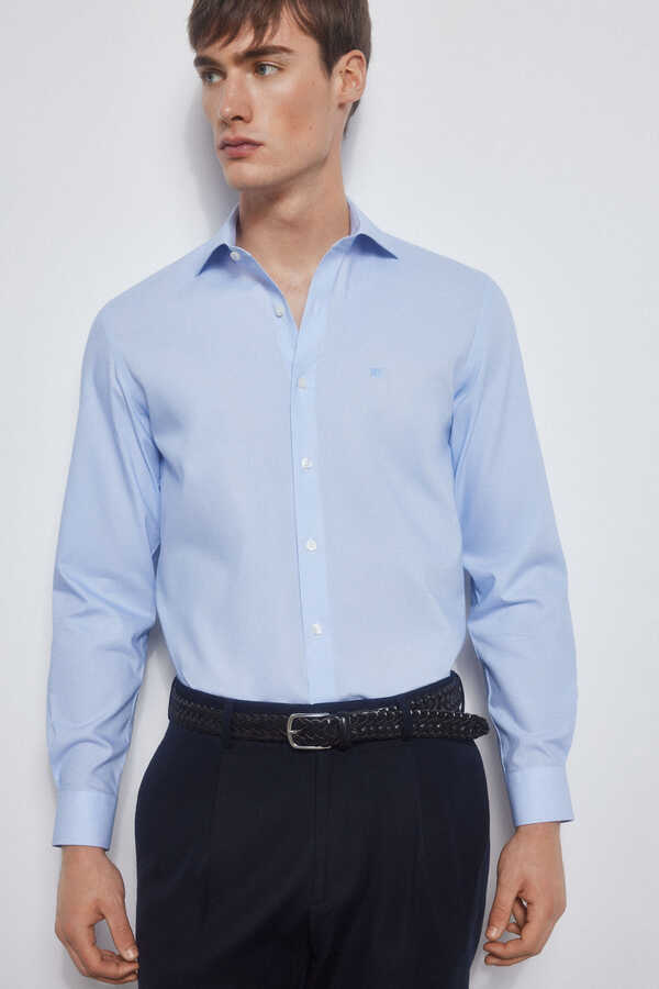 Pedro del Hierro Checked non-iron + stain-resistant dress shirt Blue