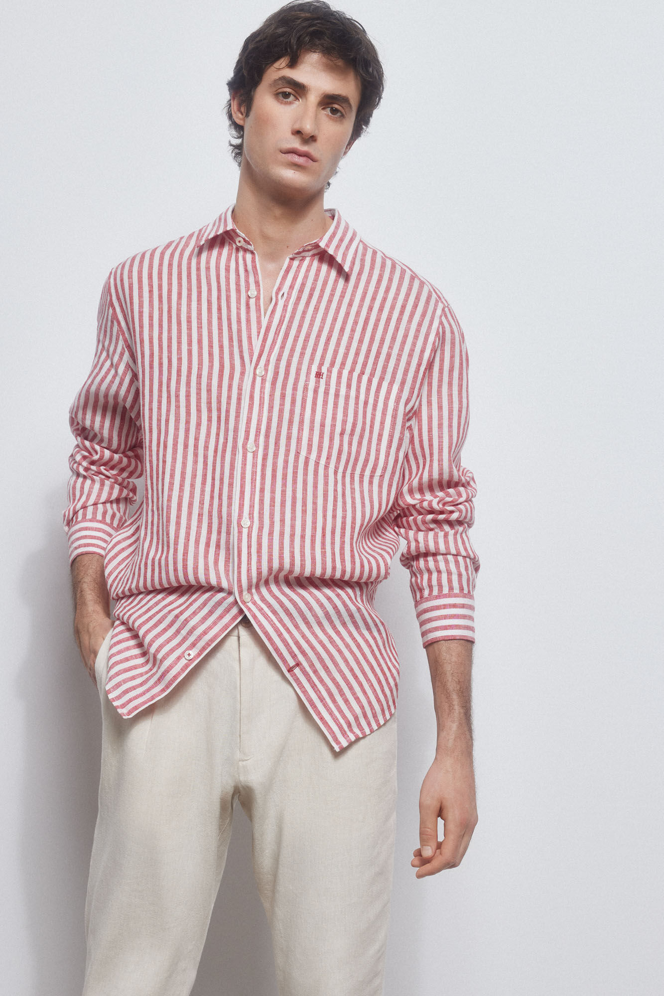 Pedro del Hierro Striped linen shirt Red