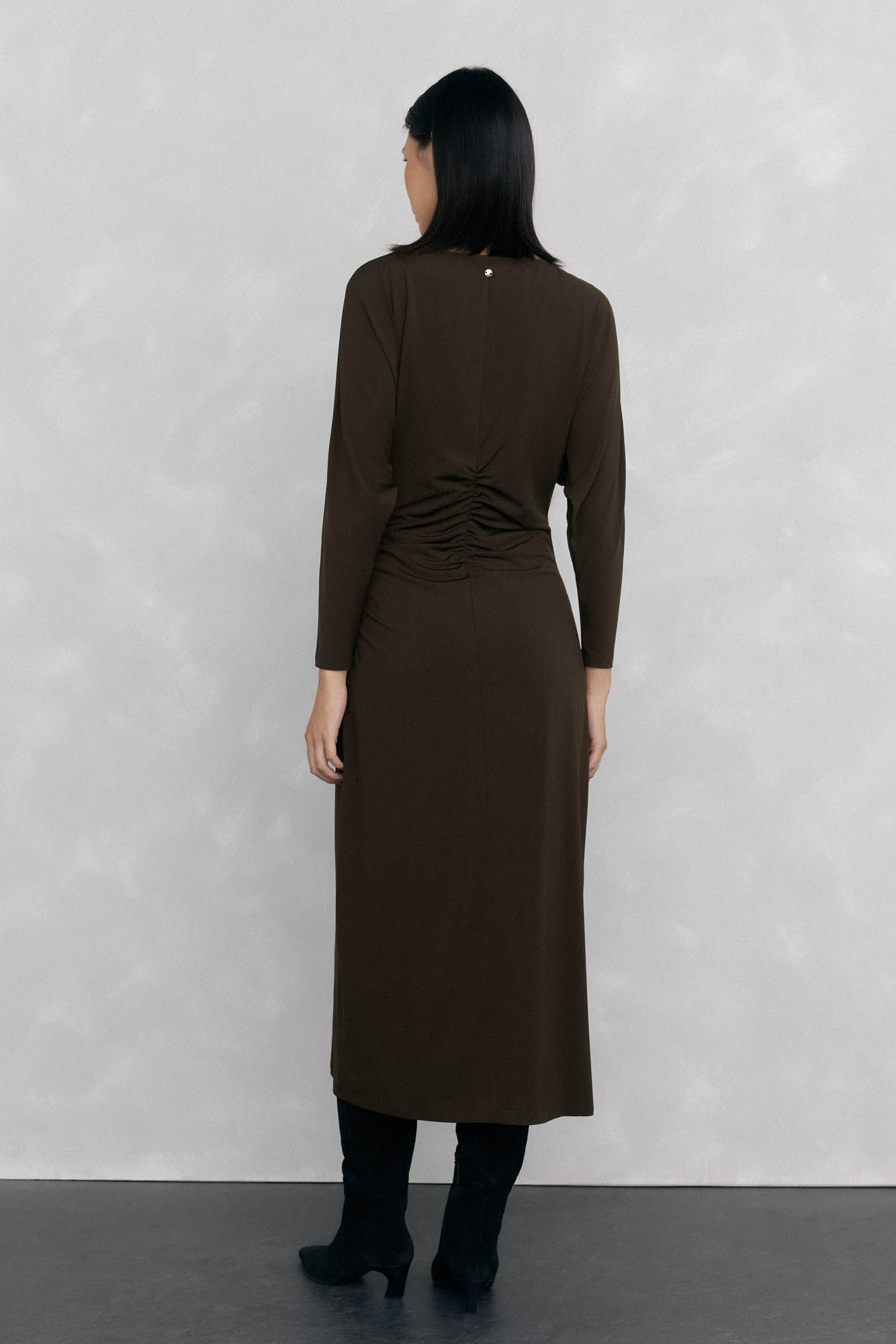 Pedro del Hierro long sleeve jersey-knit midi dress with gathered knit
