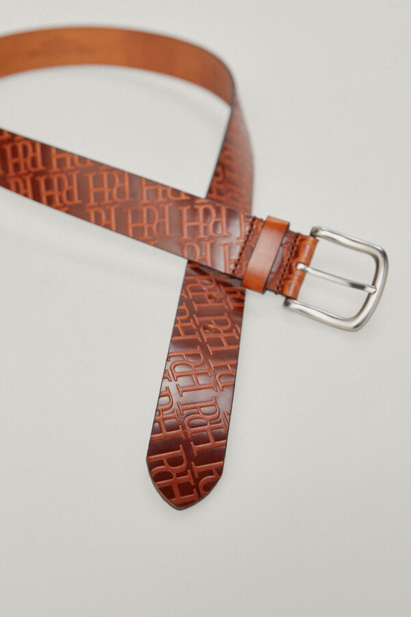 Pedro del Hierro Leather belt with logos Brown