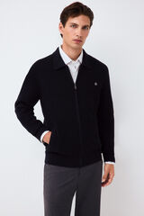 Pedro del Hierro Polo neck knit structure cardigan with zip fastening Blue