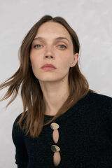 Pedro del Hierro Shiny jersey-knit top with openings Black