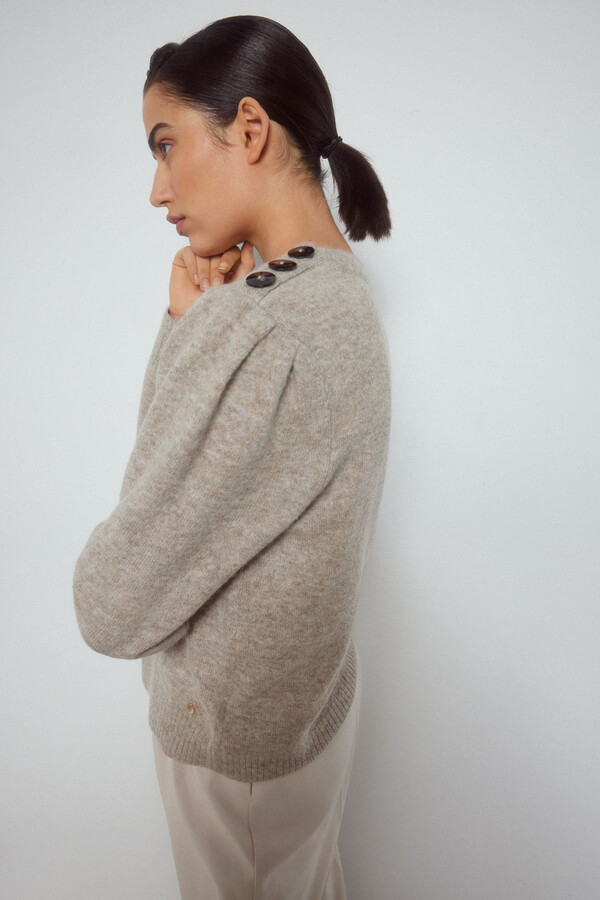 Pedro del Hierro Puffed-sleeve jumper with buttons Beige