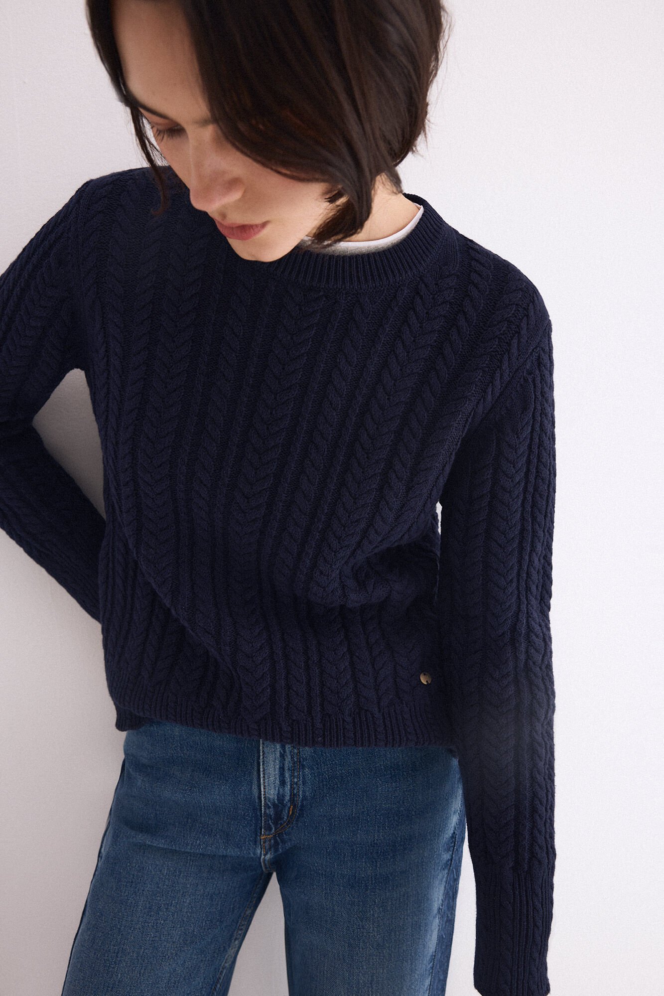 Pedro del Hierro Cross-knit cropped jumper Blue