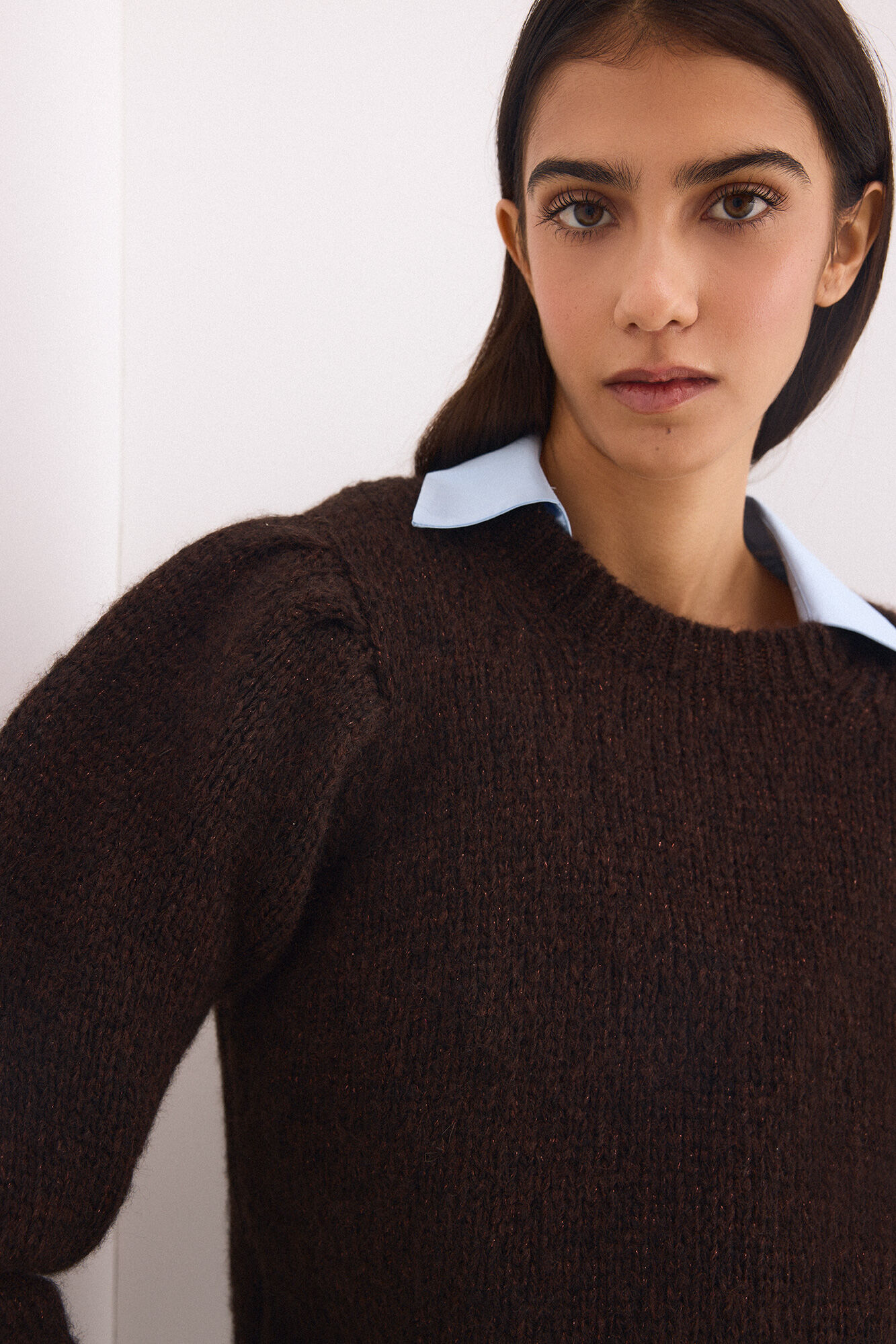 Pedro del Hierro Short sleeve puffed jumper in fantasy yarn Ecru