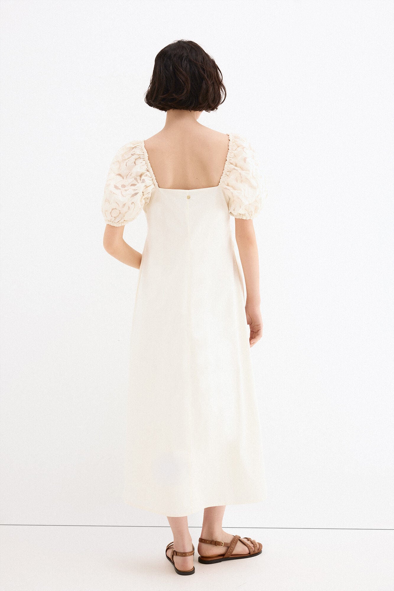 Pedro del Hierro Embroidered sleeve midi dress White