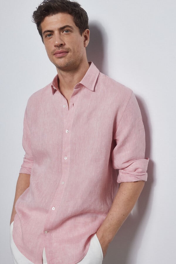 Pedro del Hierro Camisa lino lisa Pink