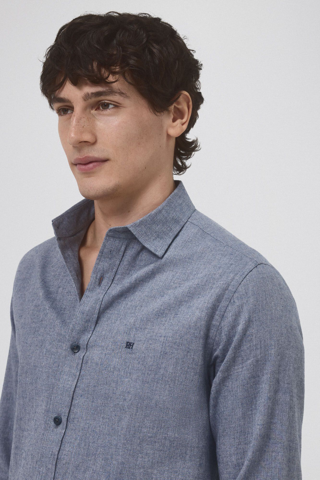 Pedro del Hierro Smooth cashmere touch twill shirt Blue