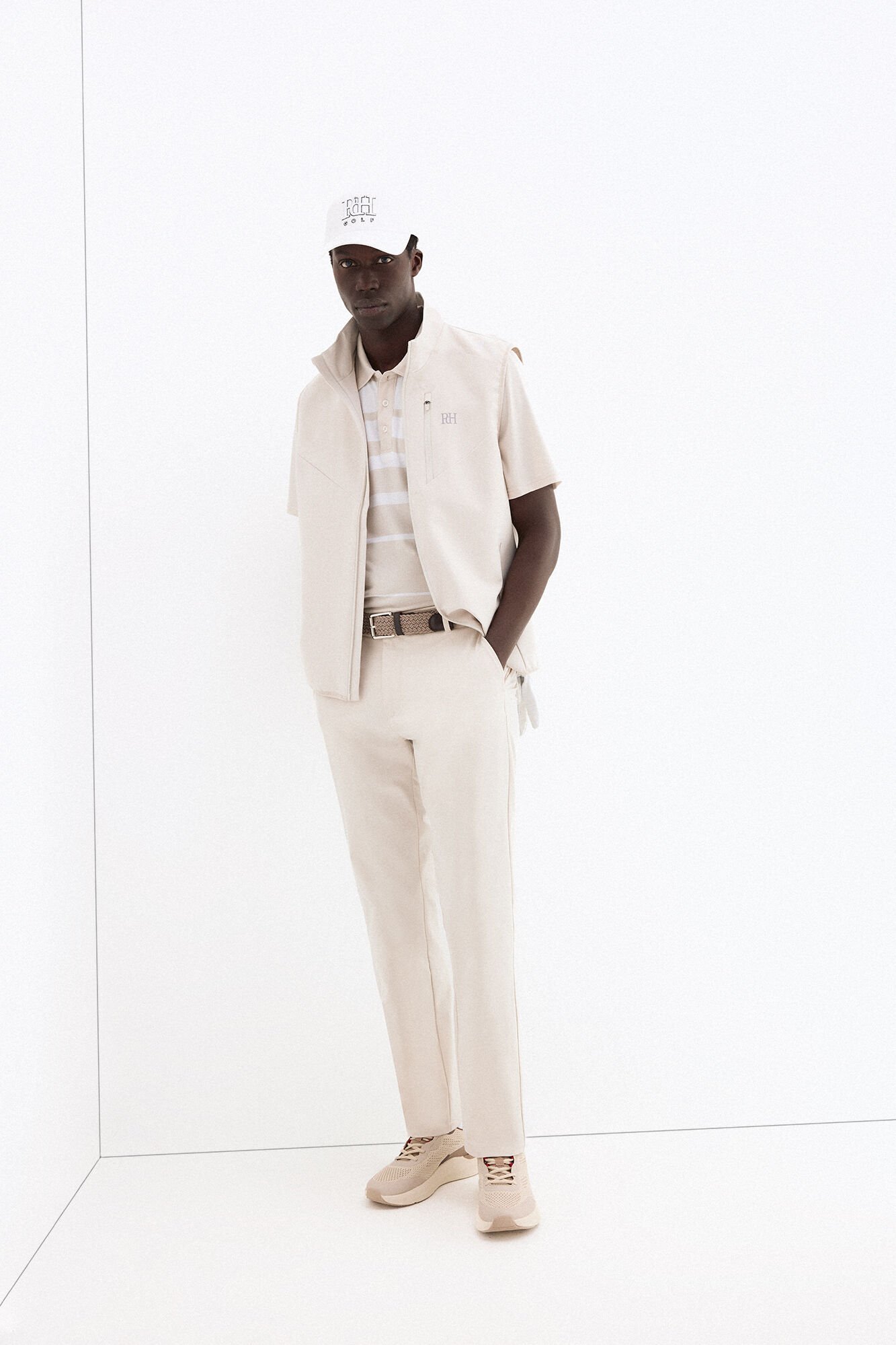 Pedro del Hierro Striped golf polo shirt Beige