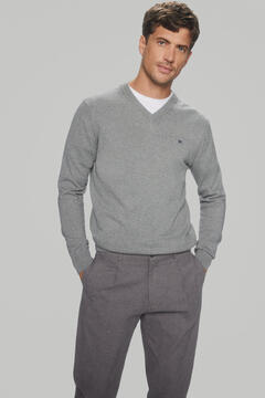Pedro del Hierro Cotton/silk/cashmere V-neck jumper Grey
