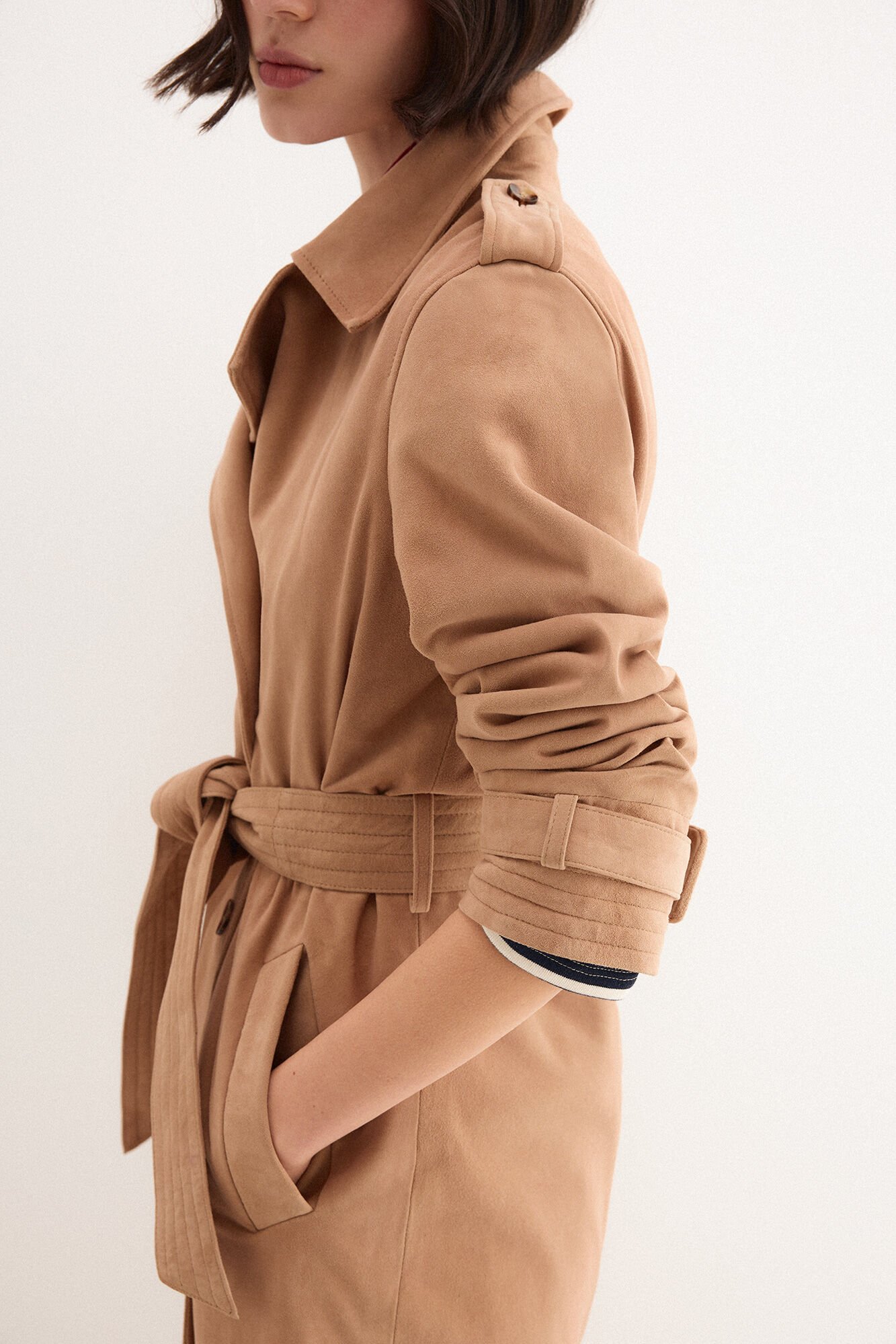 Pedro del Hierro Suede trench coat Beige