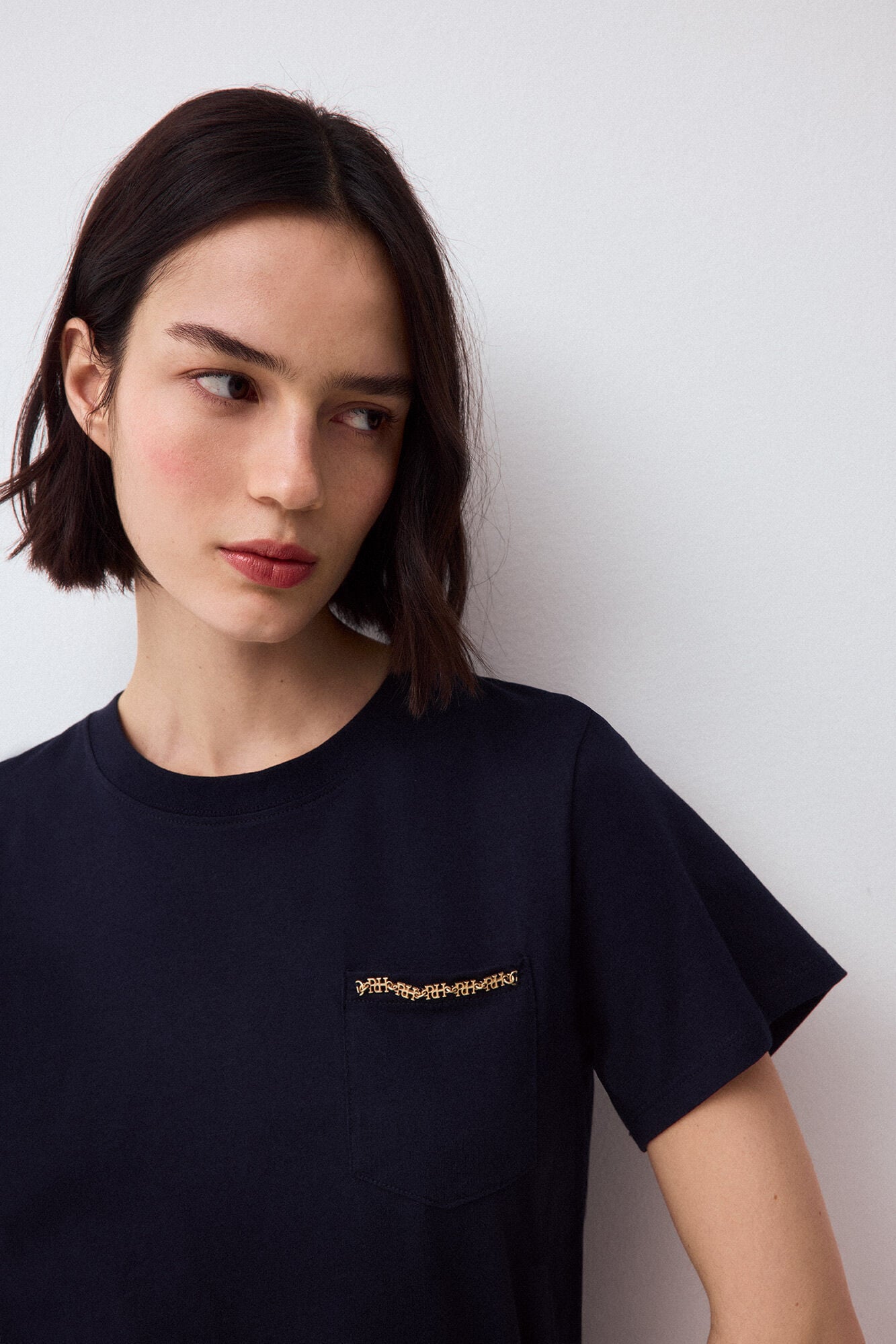 Pedro del Hierro Short sleeve T-shirt with pocket and chain detail Blue