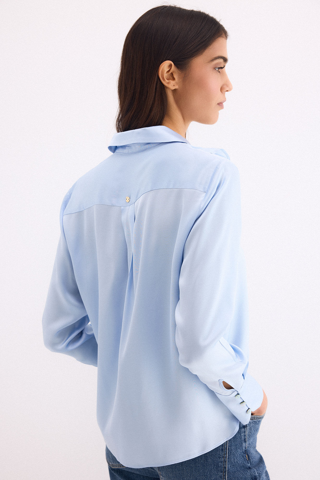 Pedro del Hierro Satin ruffle shirt Blue