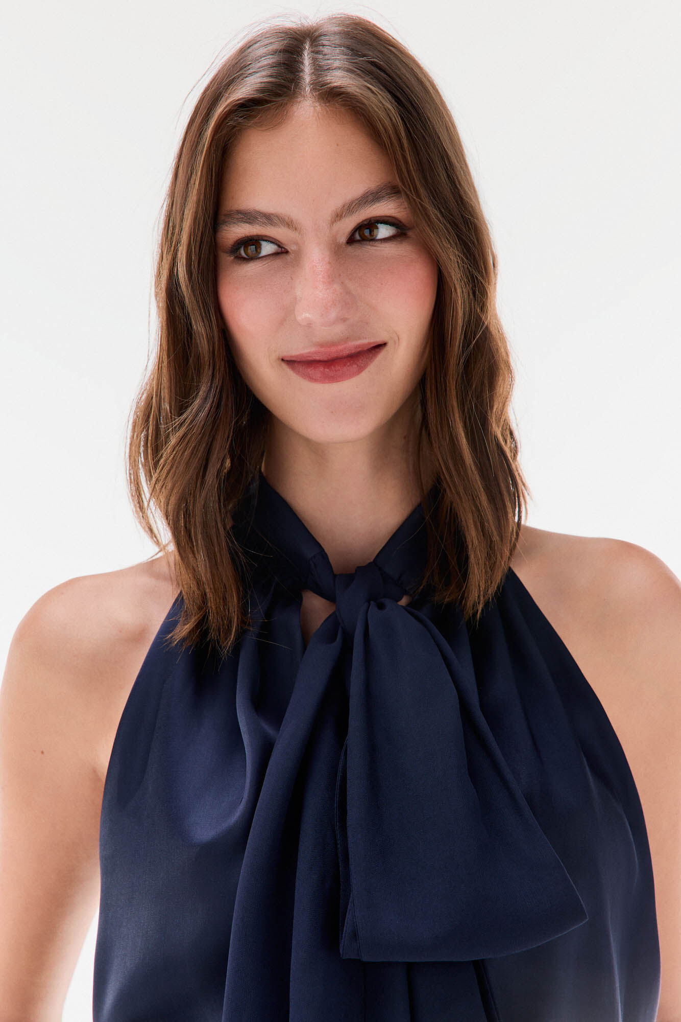 TFP by Tamara Falc&oacute; Plain tie, bow, lace top Blue