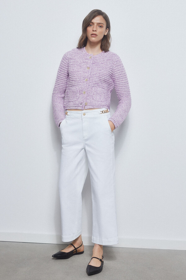 Pedro del Hierro Cropped knit cardigan with texture. Purple
