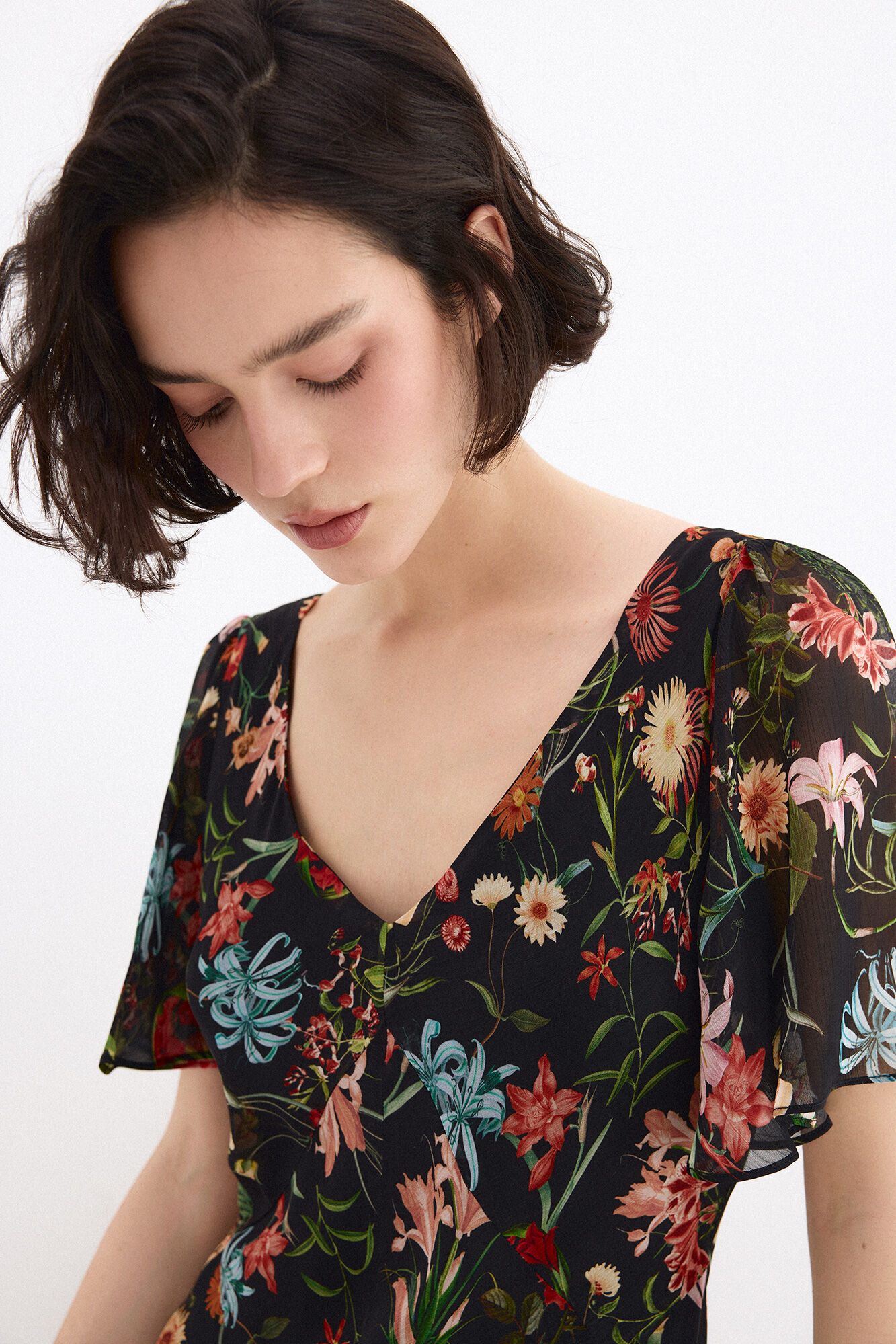 Pedro del Hierro Long printed dress with slits Blue