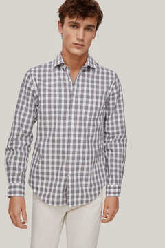 Pedro del Hierro Non-iron gingham shirt with a soft finish Grey